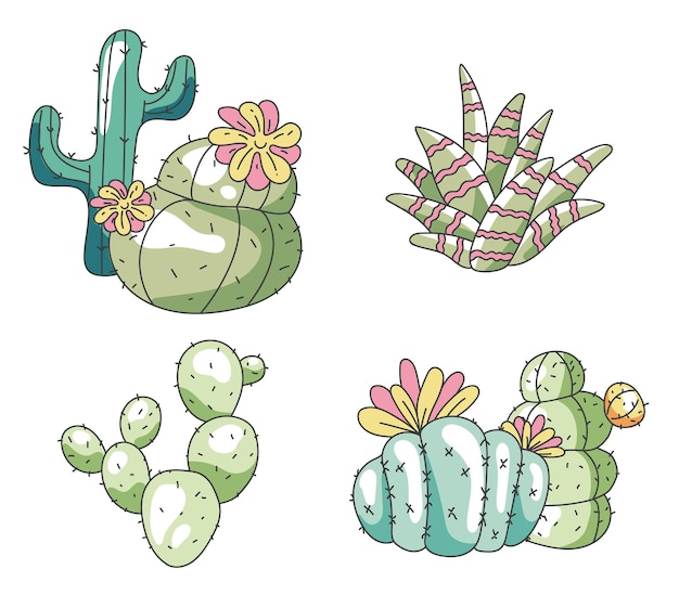 Cactus flower succulent watercolor nature plant concept set collection graphic design element