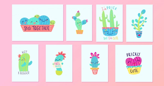 Cactus greeting cards set