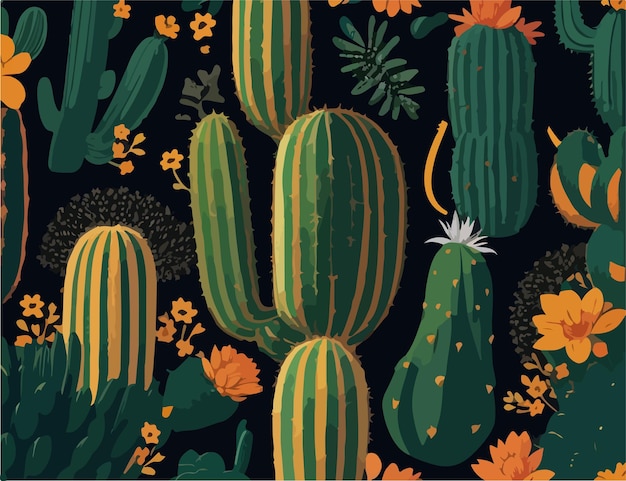 Cactus Harmony 2D Seamless Vector Pattern Designs