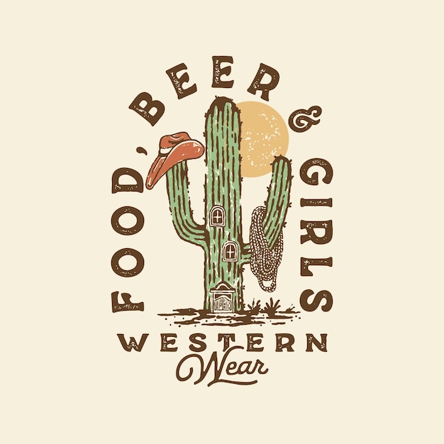 Vector cactus illustration bar graphic cowboy design rodeo vintage ranch t shirt