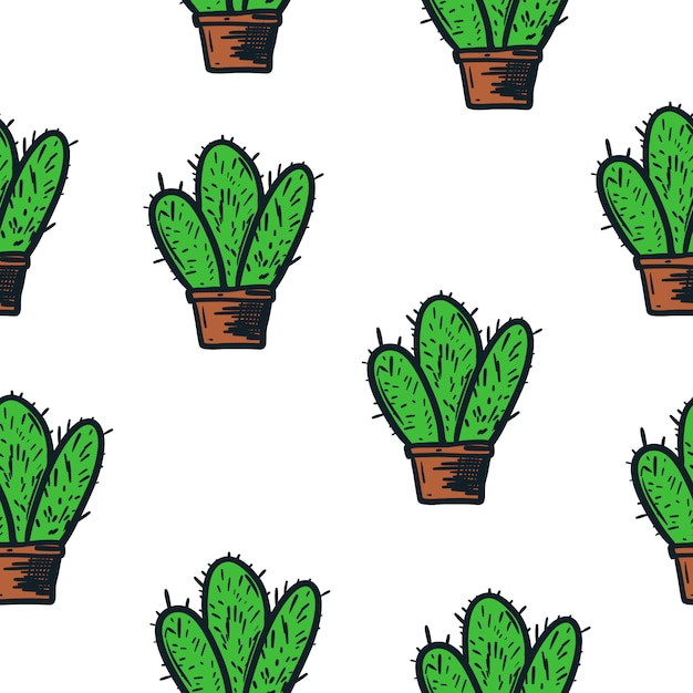 Cactus illustration vector pattern seamless