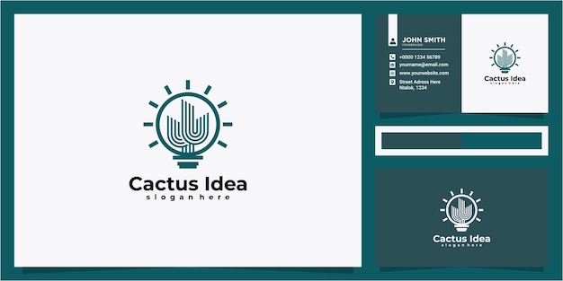 Cactus logo combined with bulb lamp Logo icon and business card design