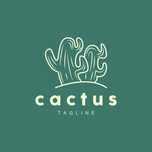 Cactus Logo Simple Line Cactus Design Green Plant Vector Icon Symbol Illustration