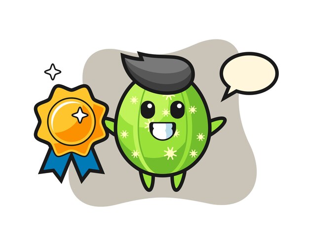 Cactus mascot illustration holding a golden badge