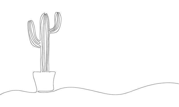 Cactus One line home plants silhouette Botanical Continuous line background Contour illustration