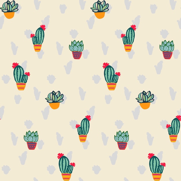 Cactus pastel color seamlees pattern summer background