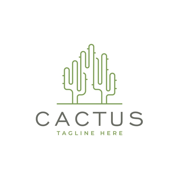 cactus plant logo vector line art symbol illustration design