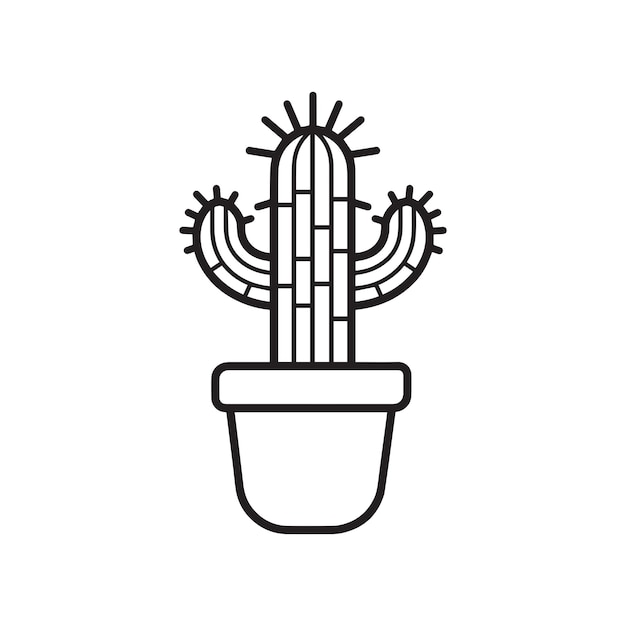 Cactus plant outline Design houseplant clipart vector illustration in black and white