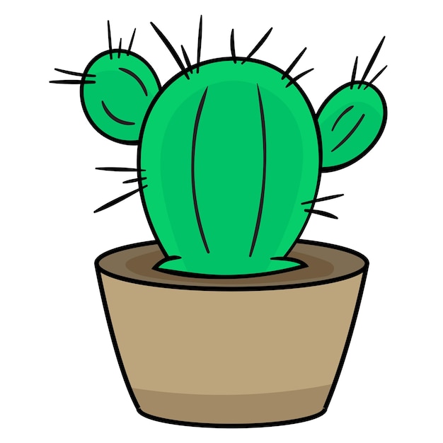 Cactus plant in pot doodle icon