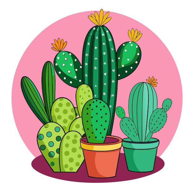 Vector cactus plants clipart cartoon style vector illustration