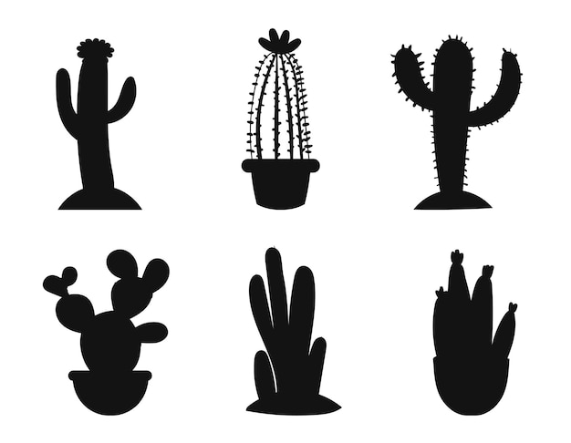 Vector cactus plants set isolated vector silhouettes