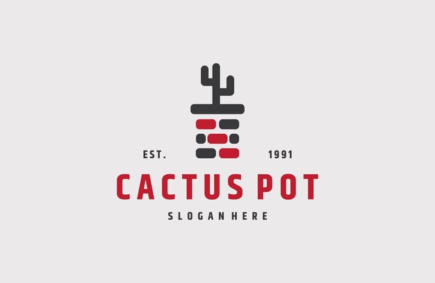 Cactus pot logo icon design template vector illustration