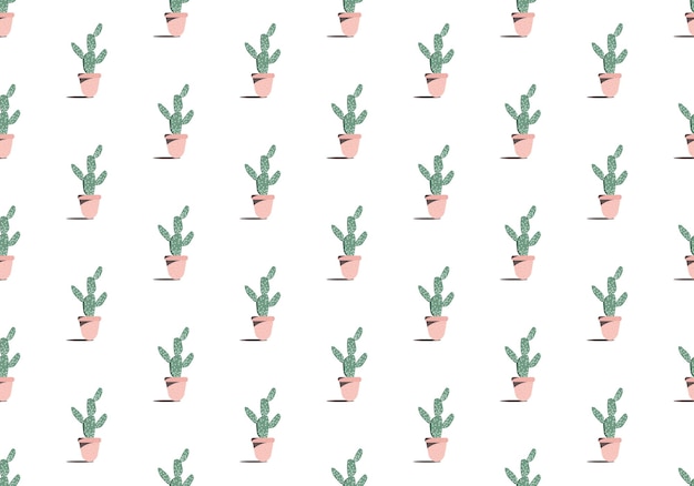 Cactus on a pot seamless pattern Minimal nature botanical texture