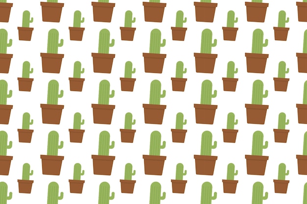 Cactus and pot seamless pattern on white background vector design