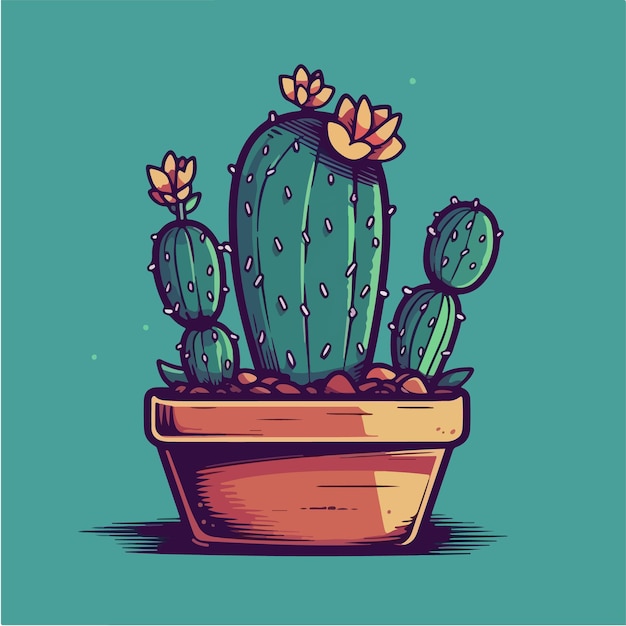 A cactus in a pot with flowers on it