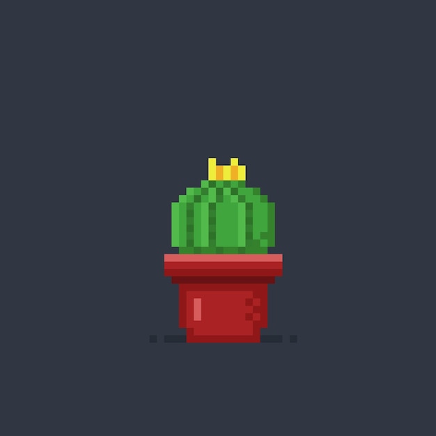 cactus on the pot with pixel art style