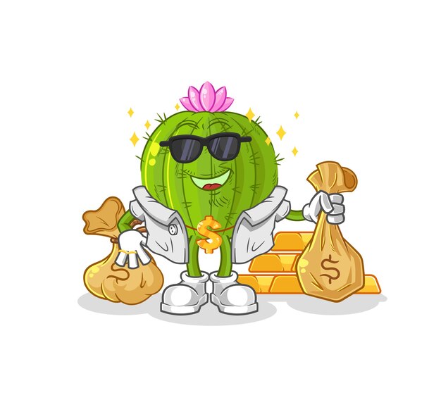 Cactus rich character cartoon mascot vector