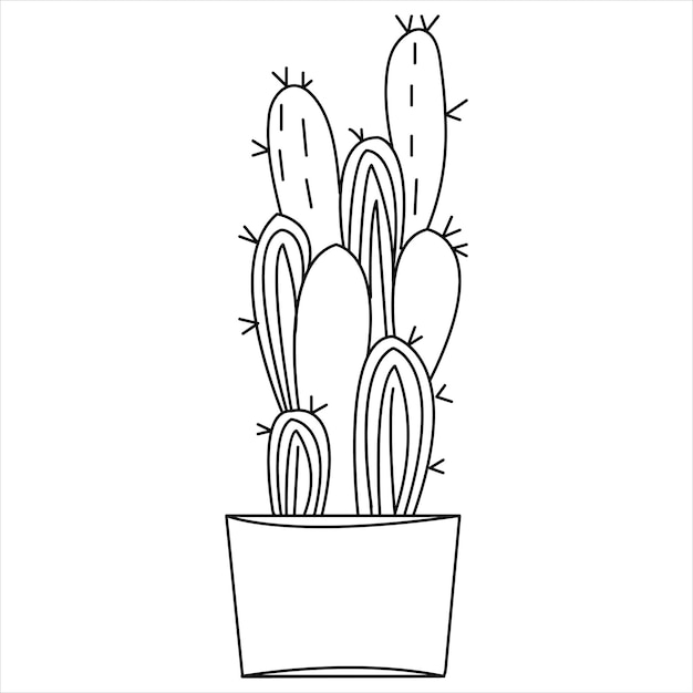 Cactus single line art drawing continuous hand drawn illustration house plant in a pot doodle