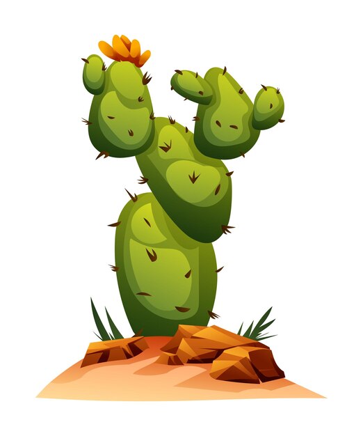 Vector cactus tree on the ground vector cartoon illustration