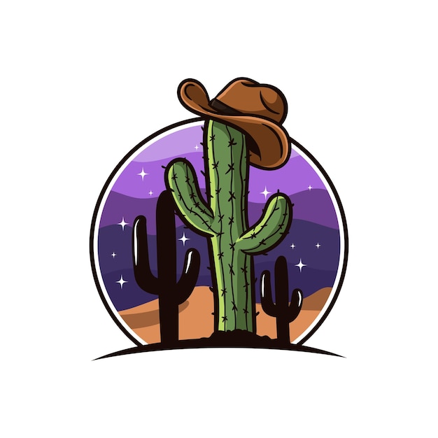 Vector a cactus with a cowboy hat on it.