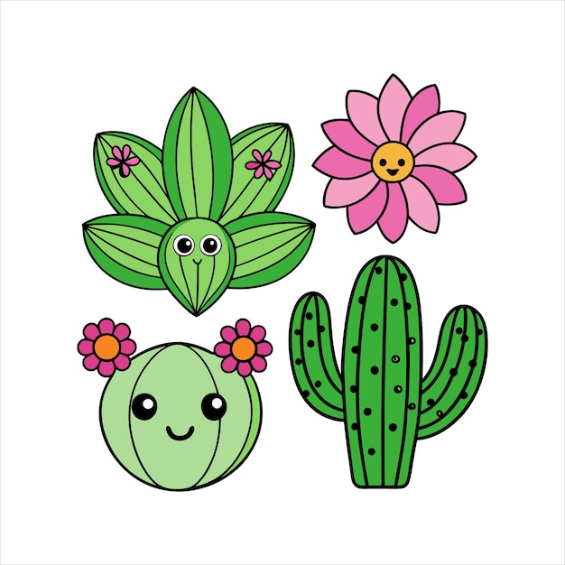 Vector a cactus with flowers and a pink flower on it