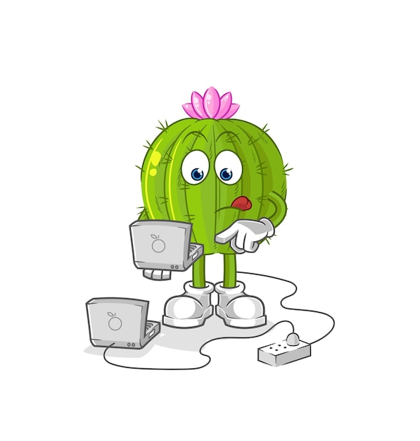 Cactus with laptop mascot cartoon vector