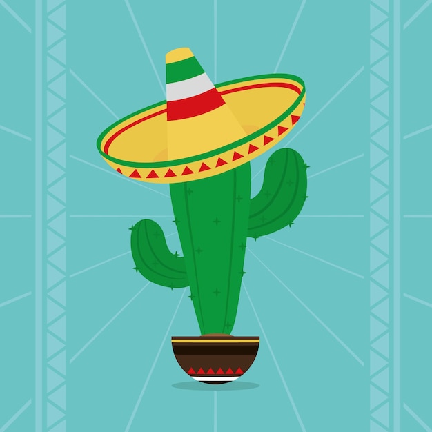 Cactus with mexican hat illustration