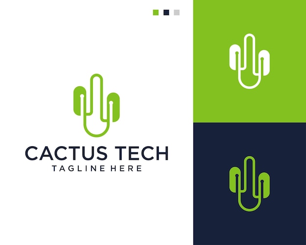 Cactus with technology logo design