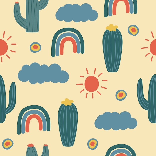 cactuses and clouds pattern