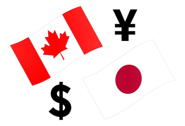 Vector cadjpy forex currency pair vector illustration. canadian and japanese flag, with dollar and yen symbol.