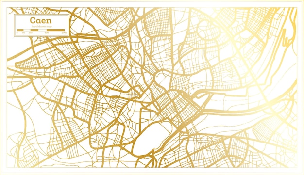 Caen France City Map in Retro Style in Golden Color Outline Map