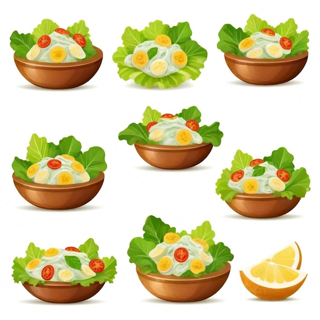 Vector caesar salad vector set white background isolated a high