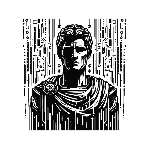 Vector caesar silhouete with cyberpunk pattern illustration