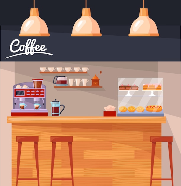 Cafe counter cartoon interior Coffee shop background