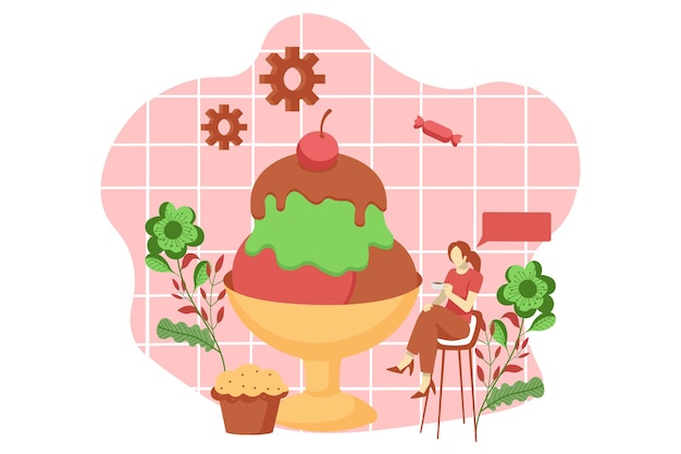 Cafe Dessert Flat Design Illustration