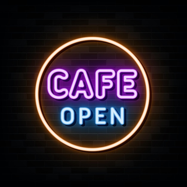 Cafe Open Neon Sign Light Banner Vector Illustration