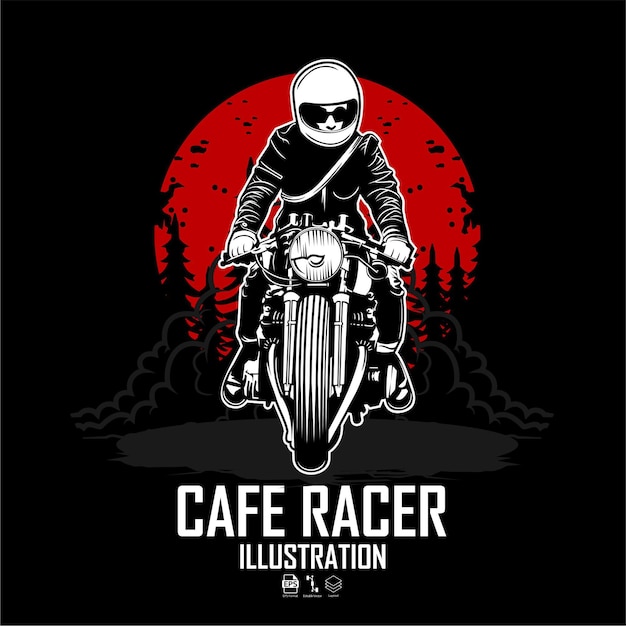 Cafe racer illustration with a black backgrounD