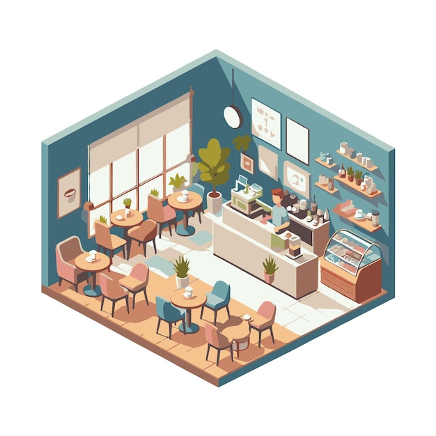 cafe room flat vector design with detailed isometric style