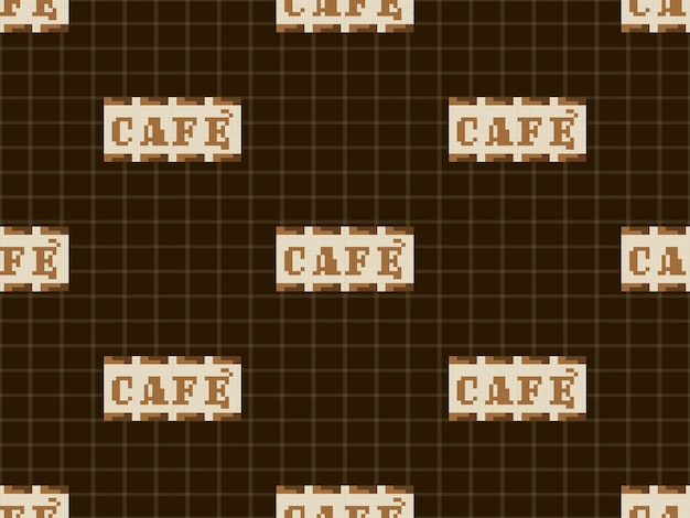 Cafe text seamless pattern on brown background Pixel style