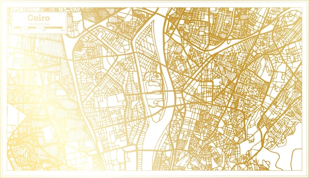 Cairo Egypt City Map in Retro Style in Golden Color. Outline Map. Vector Illustration.