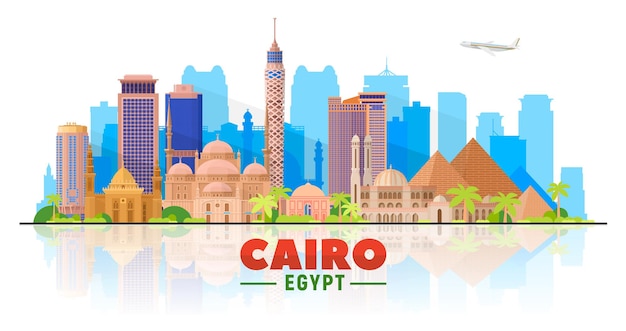 Cairo skyline on a white background Flat vector illustration Business travel and tourism concept with modern buildings Image for banner or website