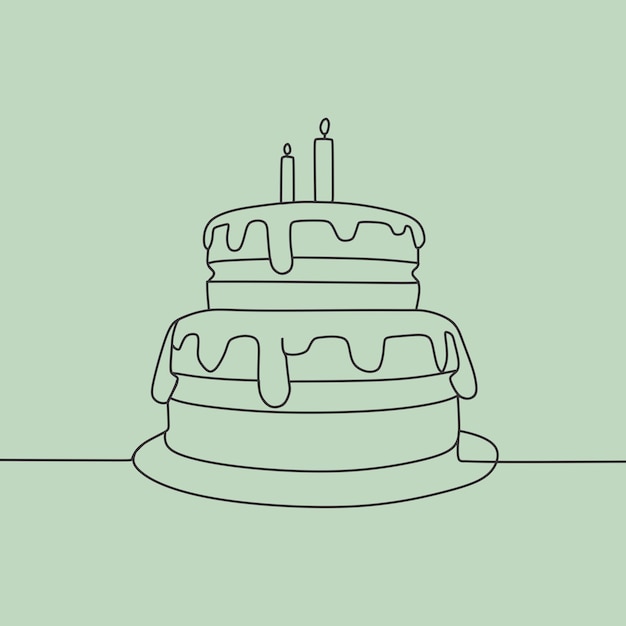 Cake birthday in single line art