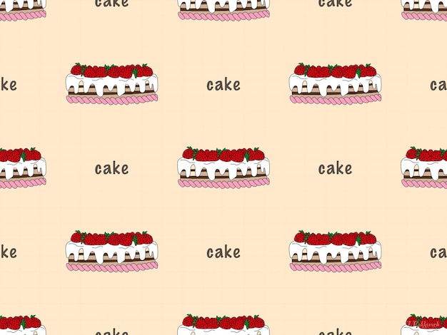 Cake cartoon character seamless pattern on orange background