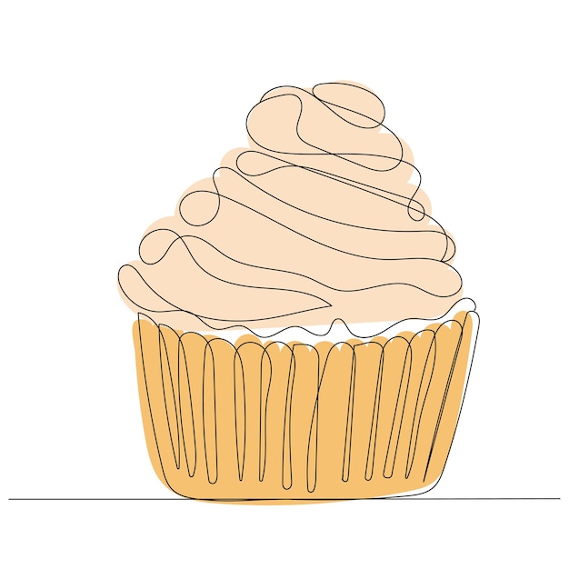 Cake drawing in one continuous line isolated vector