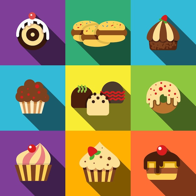 Cake flat icons set elements, editable icons, can be used in logo, UI and web design