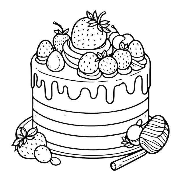 Vector a cake lineart coloring book illustration for kids