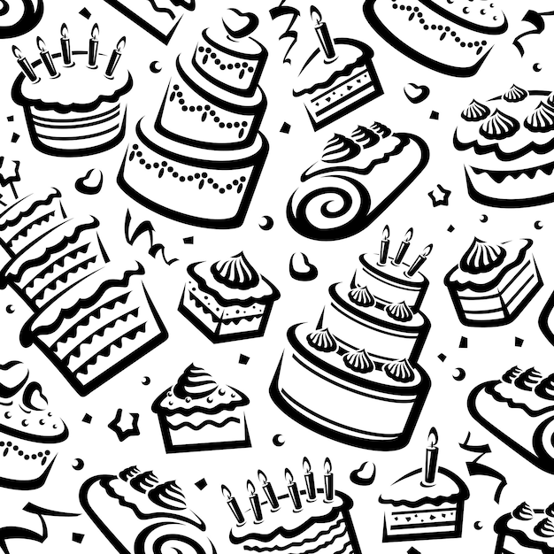 Cake pattern background set. Collection icon cake. Vector