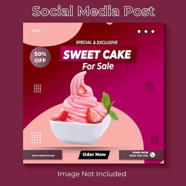 Vector cake for sale social media post design template