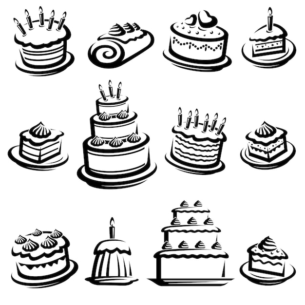 Cake set. Elements and icons collection cake. Vector