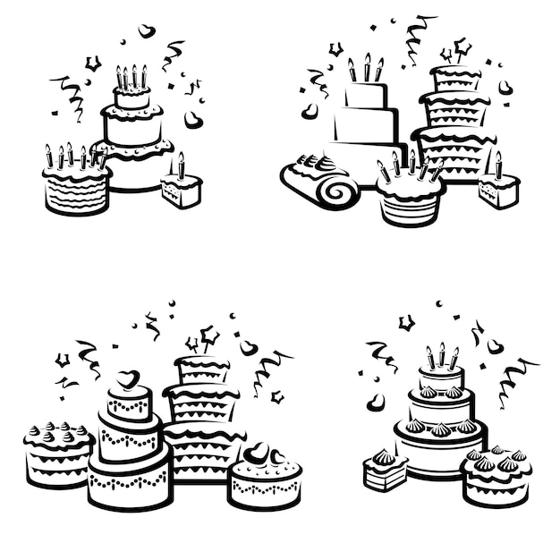 Cake set. Elements and icons collection cake. Vector